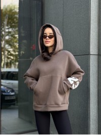 Жіноче спортивне худі на флiсi кавовго кольору 35503