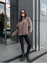 Жіноче спортивне худі на флiсi кавовго кольору 35503
