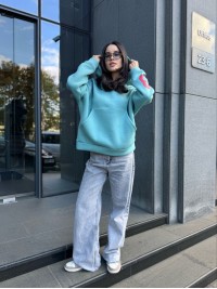 Жіноче спортивне худі на флiсi м'ятного кольору 35504