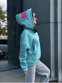 Жіноче спортивне худі на флiсi м'ятного кольору 35504