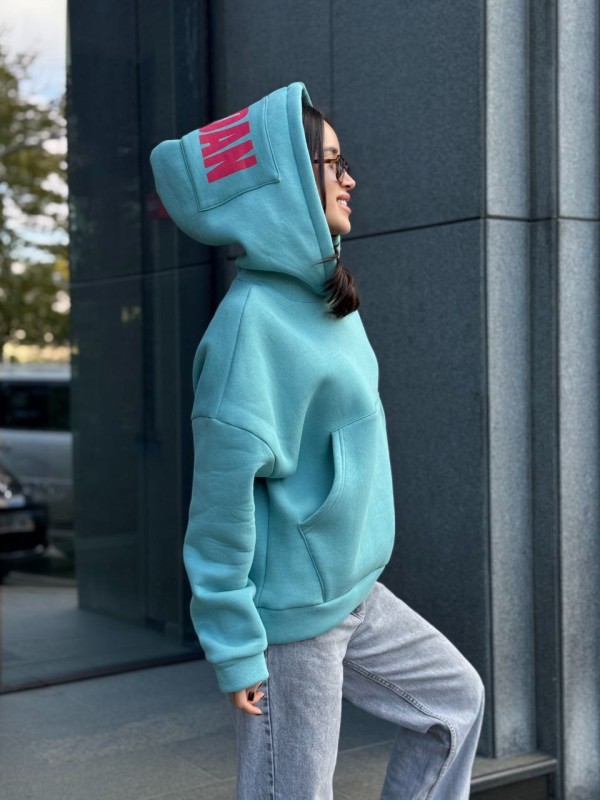 Жіноче спортивне худі на флiсi м'ятного кольору 35504