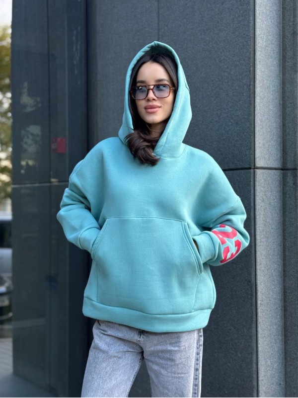 Жіноче спортивне худі на флiсi м'ятного кольору 35504