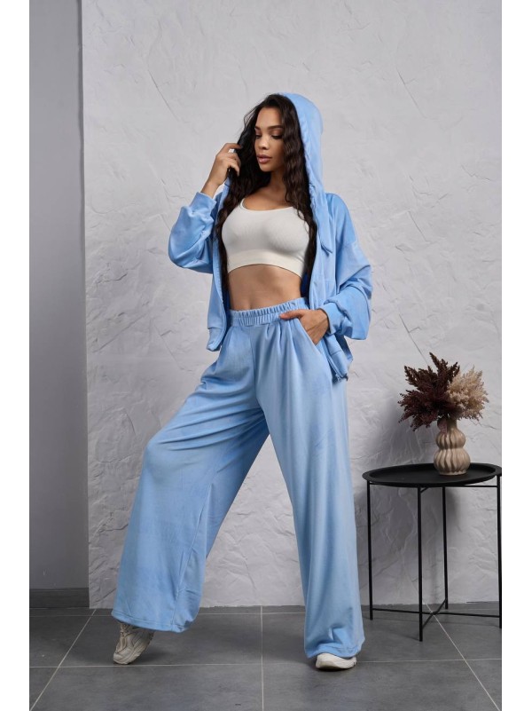 Жіночий велюровий костюм на змiйцi блакитного кольору 35513