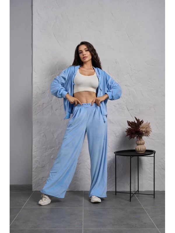 Жіночий велюровий костюм на змiйцi блакитного кольору 35513