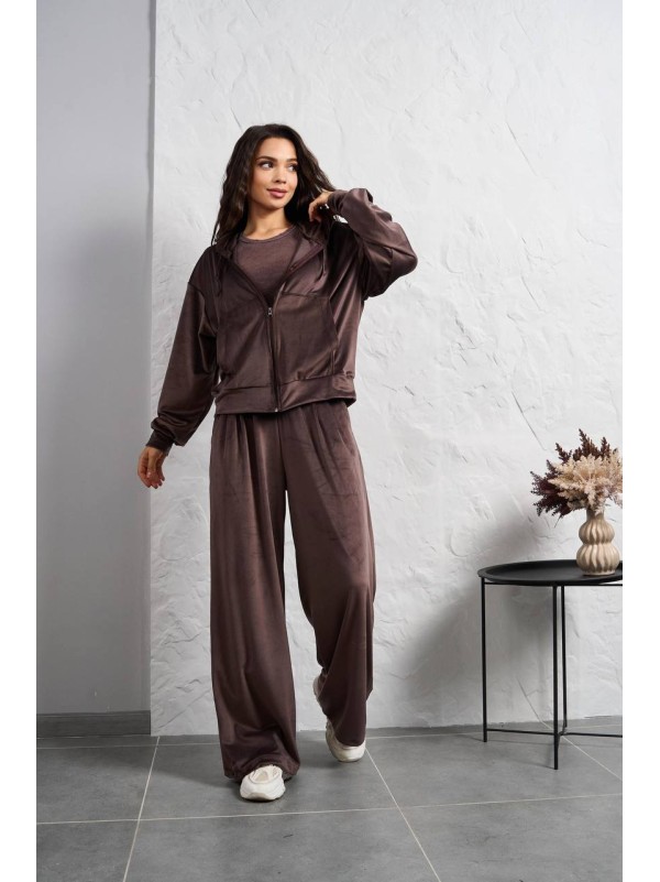 Жіночий велюровий костюм на змiйцi коричневого кольору 35515
