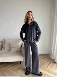 Жіночий теплий велюровий костюм графiтового кольору 35522