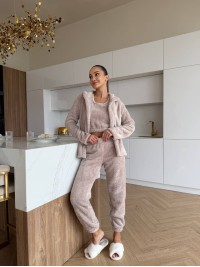 Жіночий домашній махровий костюм 3-ка бежевого кольору  35524