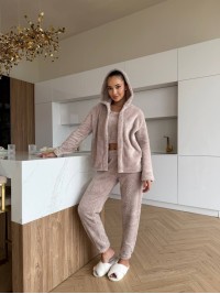 Жіночий домашній махровий костюм 3-ка бежевого кольору  35524