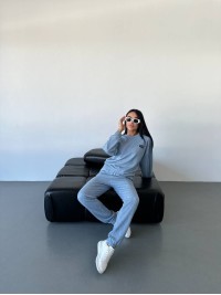 Повсякденний жiночий костюм 2-ка темно-блакитного кольору 35532