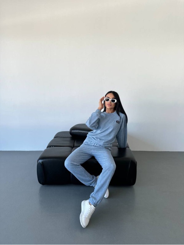 Повсякденний жiночий костюм 2-ка темно-блакитного кольору 35532