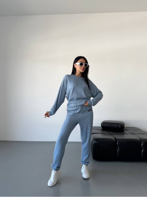 Повсякденний жiночий костюм 2-ка темно-блакитного кольору 35532