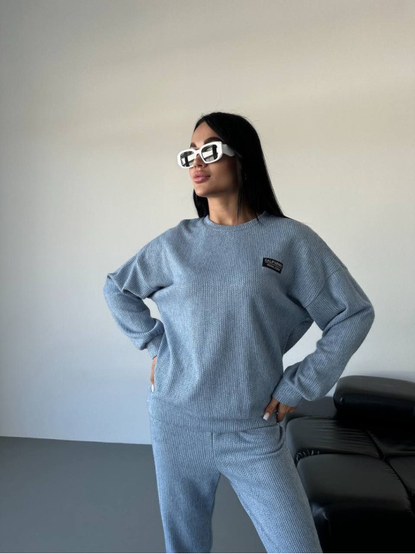 Повсякденний жiночий костюм 2-ка темно-блакитного кольору 35532