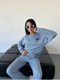 Повсякденний жiночий костюм 2-ка темно-блакитного кольору 35532