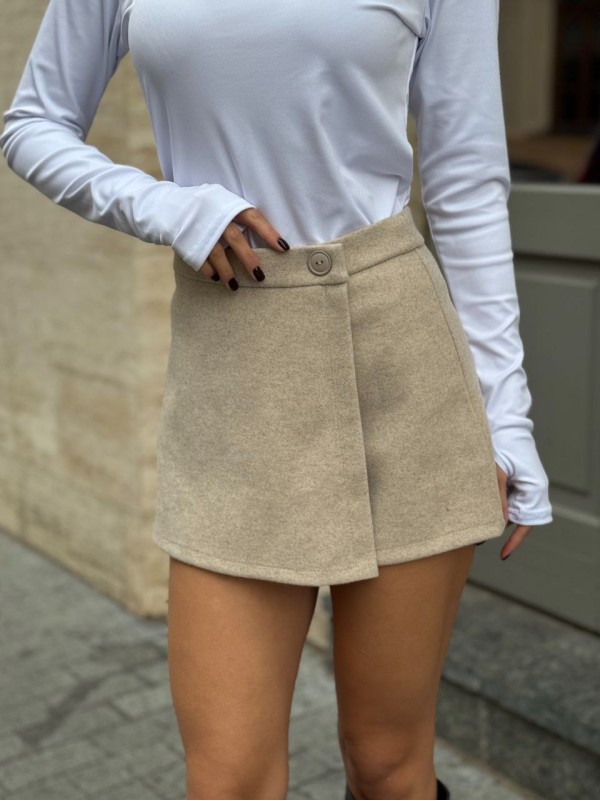 Жіноча кашемірова спідниця-шорти бежевого кольору 35536