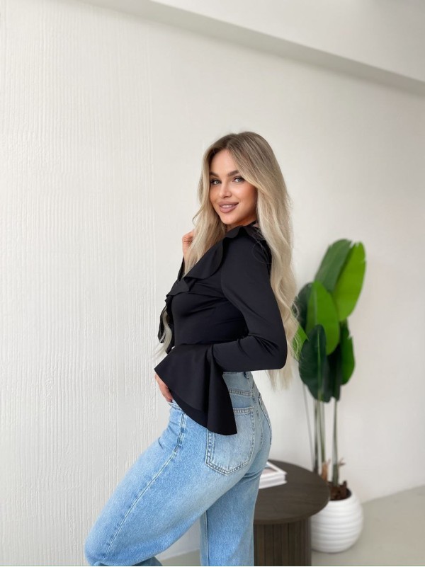 Однотонний боді з рюшами чорного кольору 35538