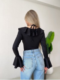 Однотонний боді з рюшами чорного кольору 35538