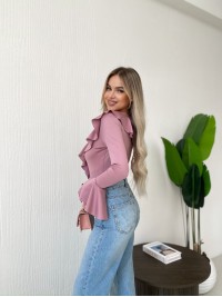 Однотонний боді з рюшами рожевого кольору 35540