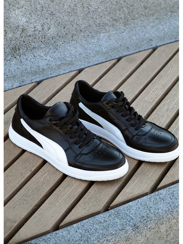 Чоловічі кросівки з натуральної шкіри чорного кольору 35544