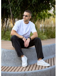 Шкіряні чоловічі кросівки з вставками білого кольору 35548