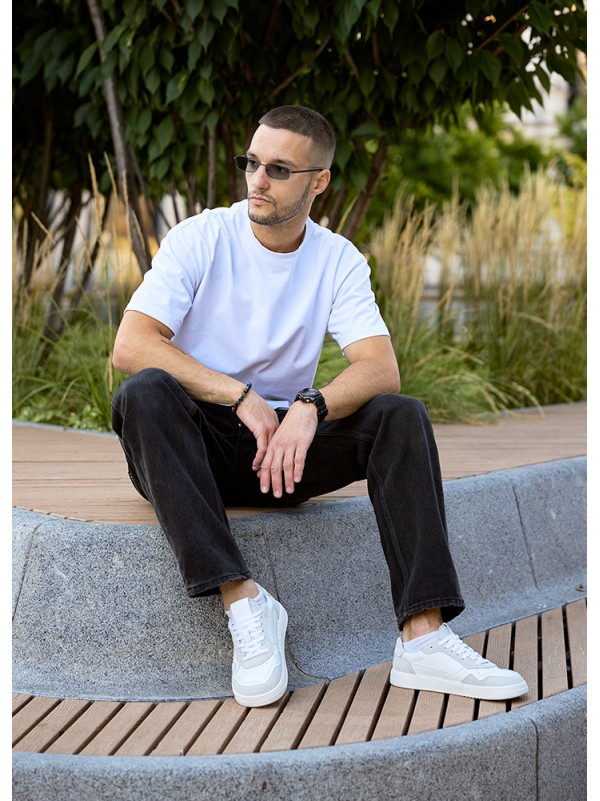 Шкіряні чоловічі кросівки з вставками білого кольору 35548