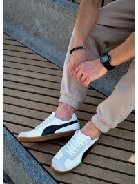 Кеди чоловічі з натуральної шкіри + замша білого кольору 35552