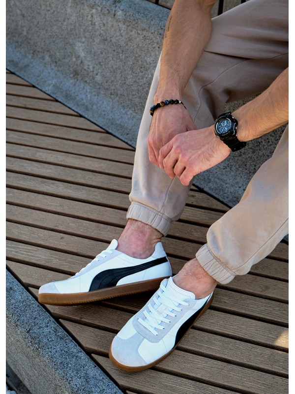 Кеди чоловічі з натуральної шкіри + замша білого кольору 35552