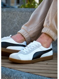 Кеди чоловічі з натуральної шкіри + замша білого кольору 35552