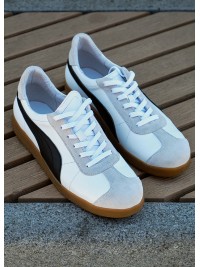 Кеди чоловічі з натуральної шкіри + замша білого кольору 35552