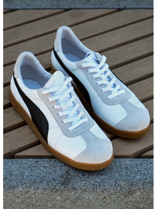 Кеди чоловічі з натуральної шкіри + замша білого кольору 35552