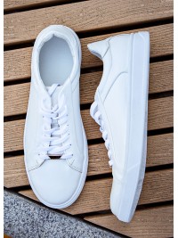 Базові кеди чоловічі з натуральної шкіри білого кольору 35553