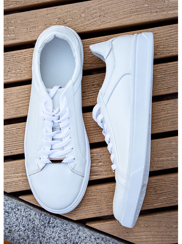 Базові кеди чоловічі з натуральної шкіри білого кольору 35553