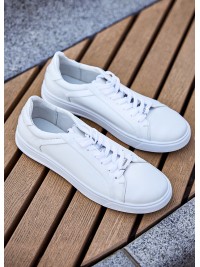 Базові кеди чоловічі з натуральної шкіри білого кольору 35553