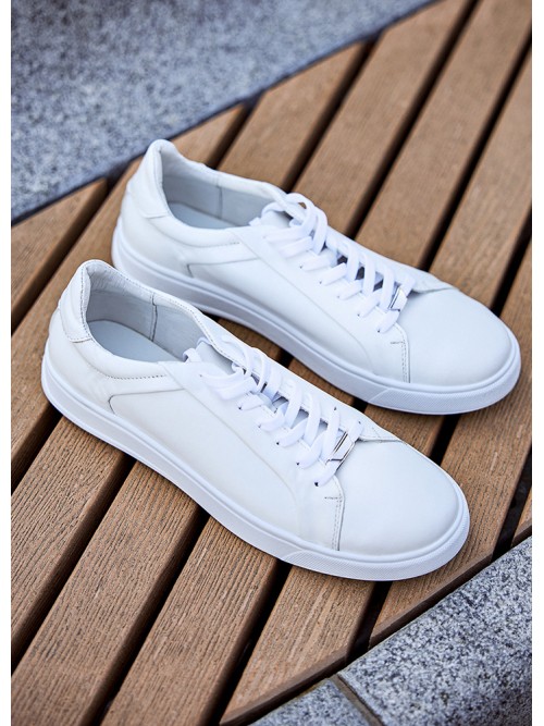 Базові кеди чоловічі з натуральної шкіри білого кольору 35553