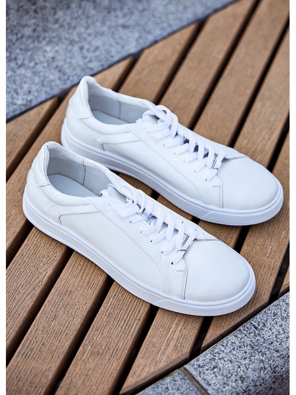 Базові кеди чоловічі з натуральної шкіри білого кольору 35553