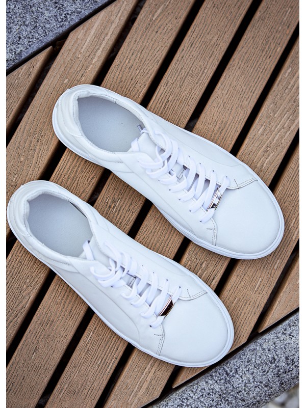 Базові кеди чоловічі з натуральної шкіри білого кольору 35553