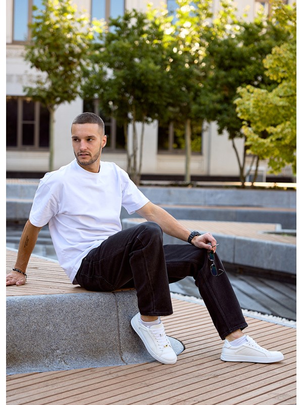 Базові кеди чоловічі з натуральної шкіри білого кольору 35553