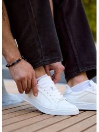 Базові кеди чоловічі з натуральної шкіри білого кольору 35553