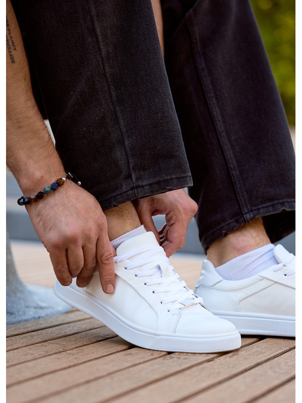 Базові кеди чоловічі з натуральної шкіри білого кольору 35553