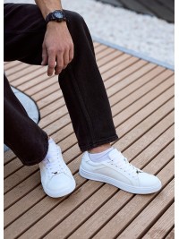 Базові кеди чоловічі з натуральної шкіри білого кольору 35553