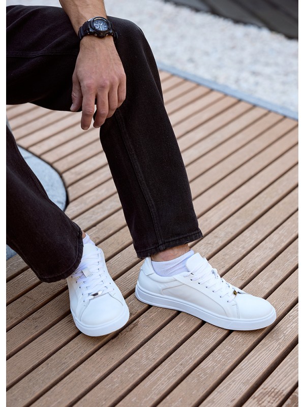 Базові кеди чоловічі з натуральної шкіри білого кольору 35553