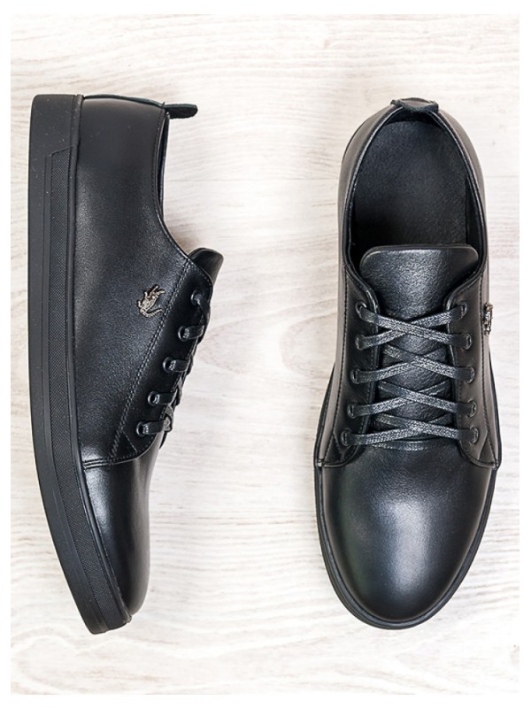 Базові кеди чоловічі з натуральної шкіри чорного кольору 35554