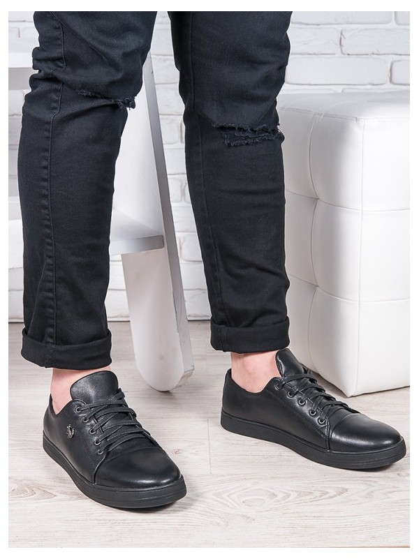 Базові кеди чоловічі з натуральної шкіри чорного кольору 35554