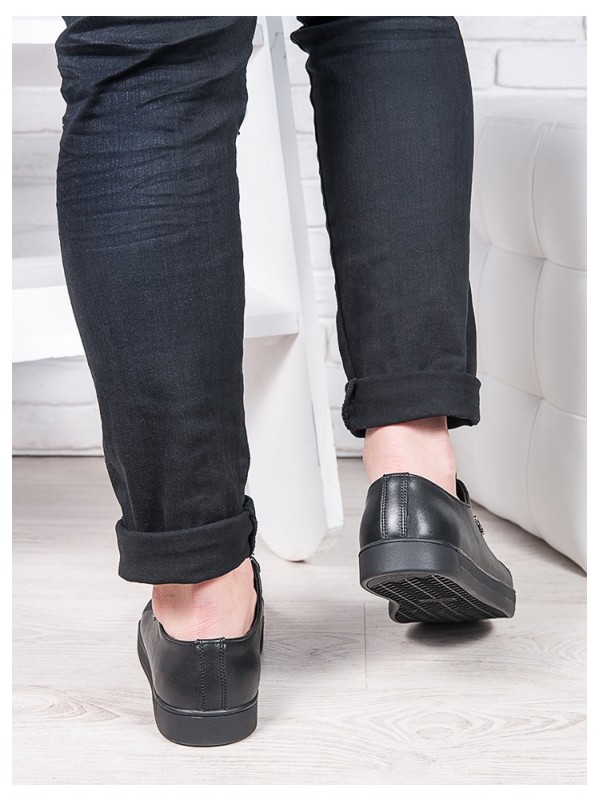 Базові кеди чоловічі з натуральної шкіри чорного кольору 35554