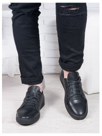 Базові кеди чоловічі з натуральної шкіри чорного кольору 35554