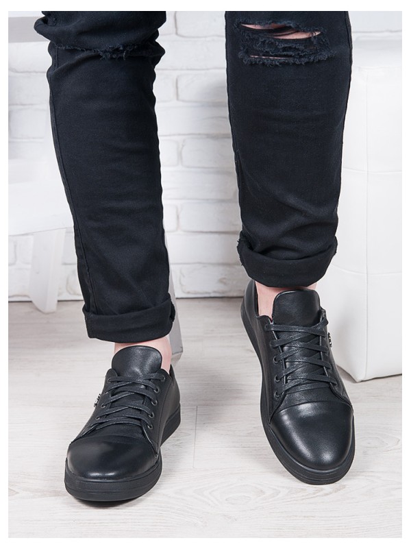 Базові кеди чоловічі з натуральної шкіри чорного кольору 35554