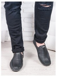 Чоловічі мокасини з натуральної шкіри чорного кольору 35557