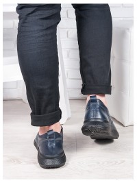 Шкіряні чоловічі кросівки синього кольору 35558