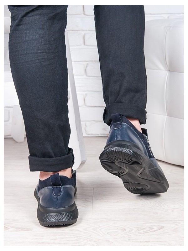 Чоловічі кросівки з натуральної шкіри + замша синього кольору 35561