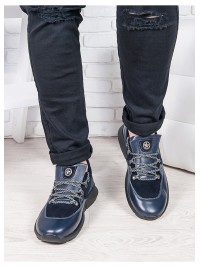 Чоловічі кросівки з натуральної шкіри + замша синього кольору 35561