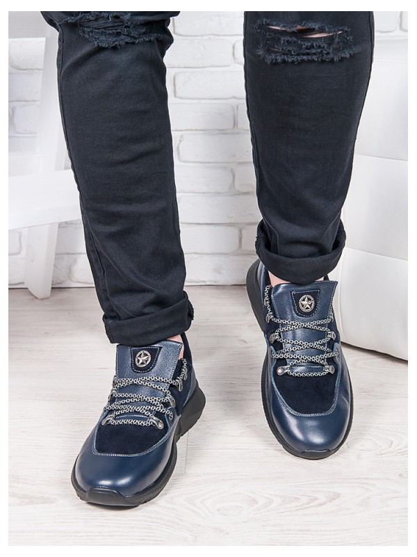 Чоловічі кросівки з натуральної шкіри + замша синього кольору 35561